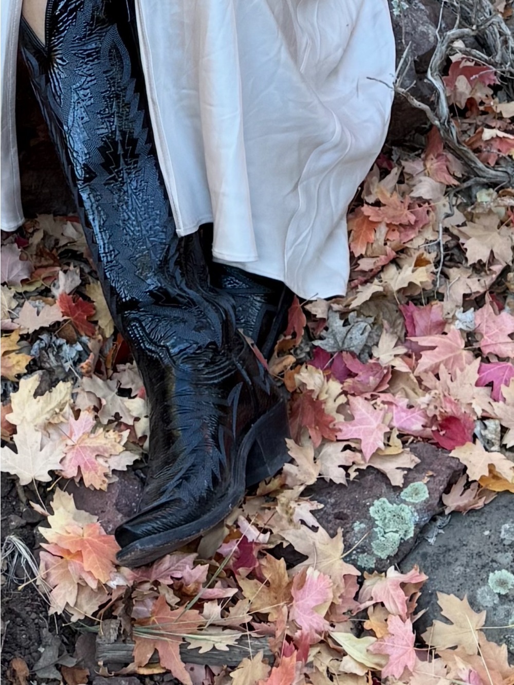 Lucchese Black Embossed Leather Over-the-Knee Western Boots - Picture 3 of 8